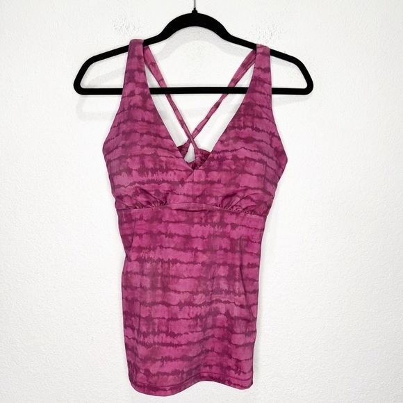 Athleta Plunge Printed Tankini Top in Tahiti Vintage Plum Tie Dye - Picture 2 of 8